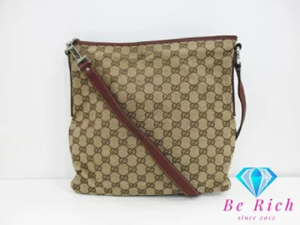 Gucci GG Canvas Shoulder Bag Leather Brown Bordeaux Purple Handbag Tote